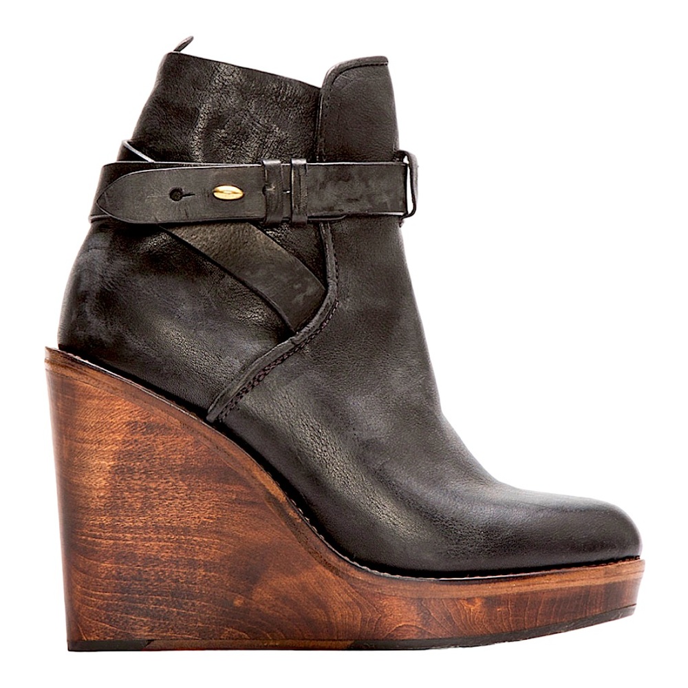 RAG & BONE Black Leather Emery Wood Wedge Boots - 8.5
